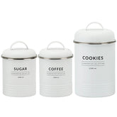 Conjunto 3 Latas Decorativas Cozinha Porta Café Açúcar e Biscoitos Copenhag Yoi Branco Fosco